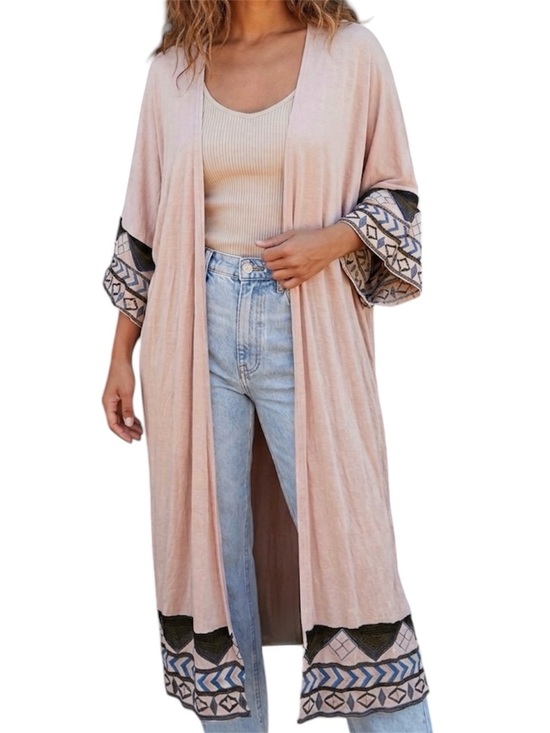 POL Sweaters - POL Embroidered Sleeve & Hem Duster Cardigan Pink OS